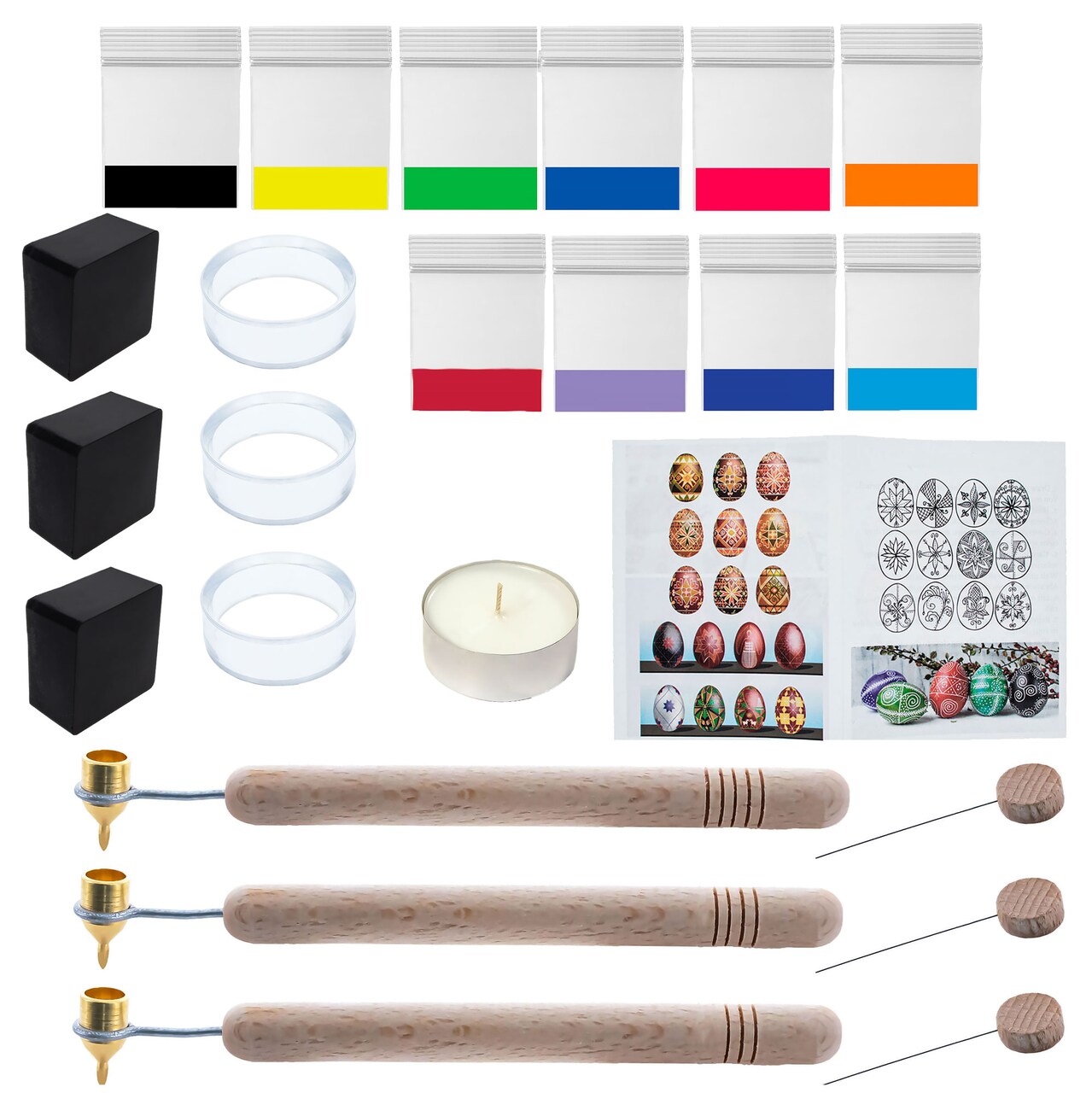 3 Kistka Pens, 10 Dyes, 3 Beeswax, 3 Stands, 3 Wires, Candle, Instructions Pysanky Ukrainian Easter Egg Decorating Kit 24 Pcs Craft DIY Set